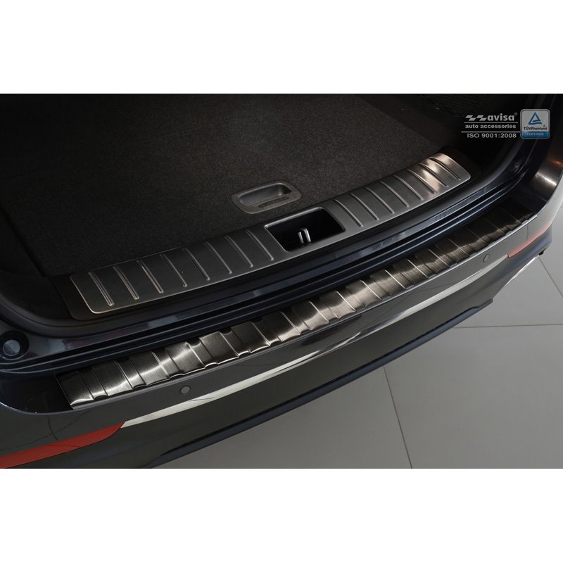 Protection de seuil arrière inox noir sur mesure pour Kia Optima Combi 2016- 'Ribs'