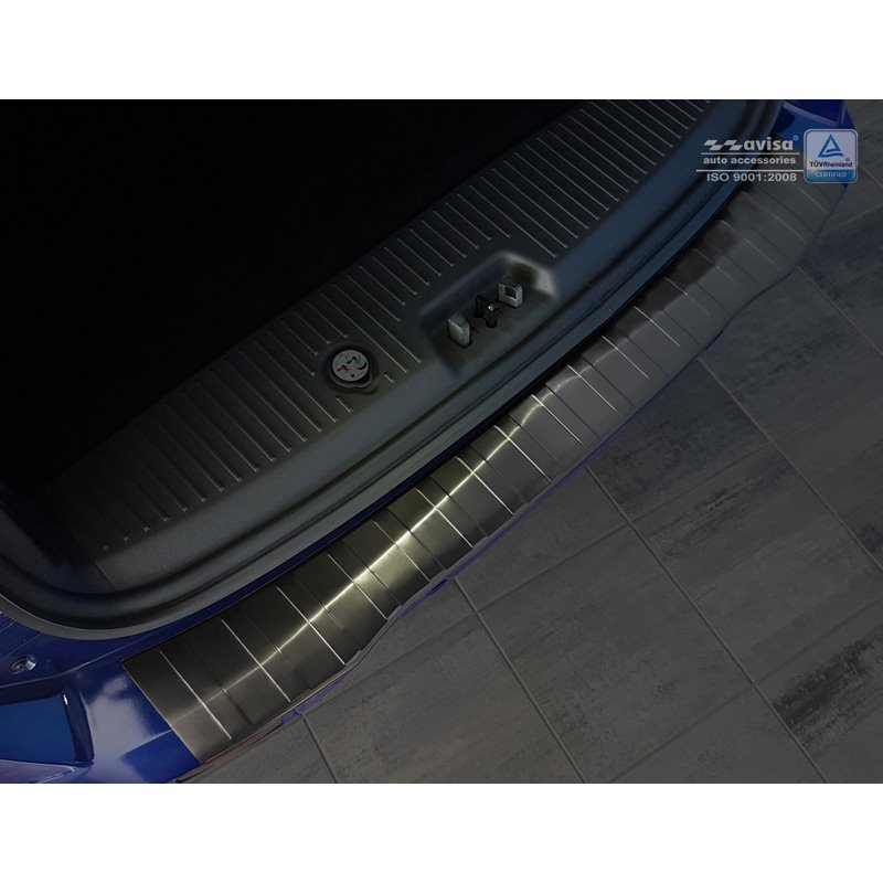 Protection de seuil arrière inox noir sur mesure pour Ford Tourneo Courier/Transit Courier 2014- 'Ribs'