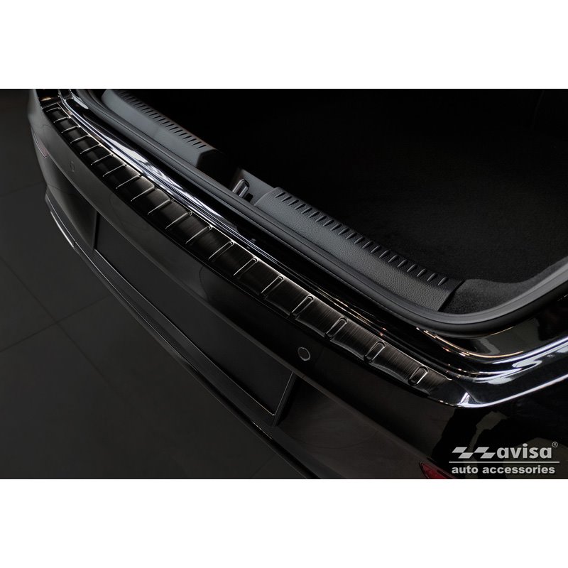 Protection de seuil arrière inox noir sur mesure pour Mercedes CLA II (X118) Shooting Brake 2019- 'Ribs'