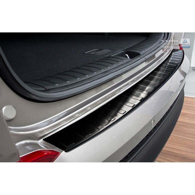 Protection de seuil arrière inox noir sur mesure pour Hyundai Tucson 2015-2018 'Ribs'