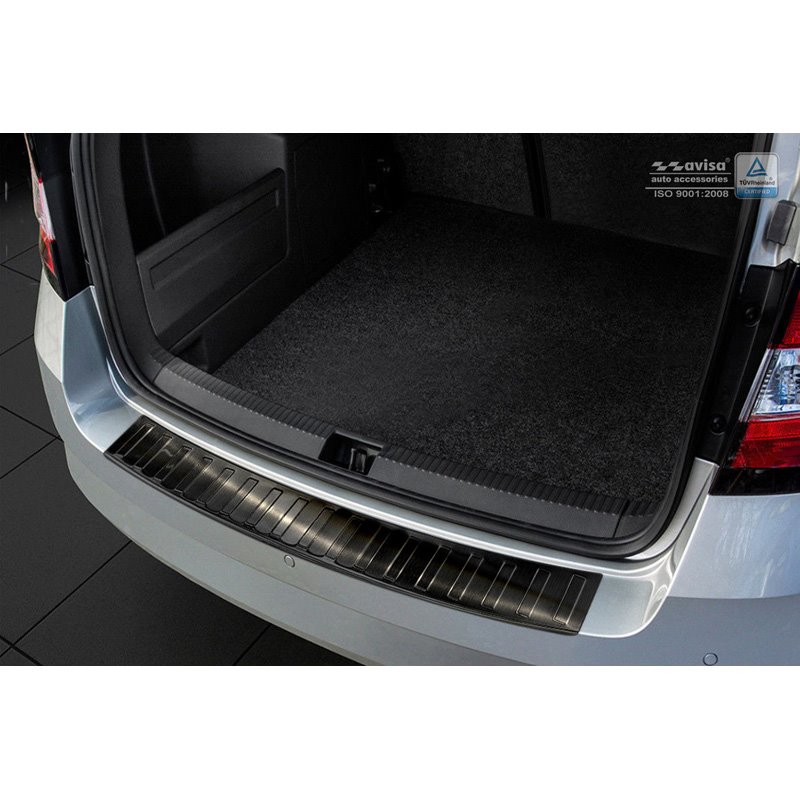 Protection de seuil arrière inox noir sur mesure pour Skoda Fabia III Combi 2015- 'Ribs'