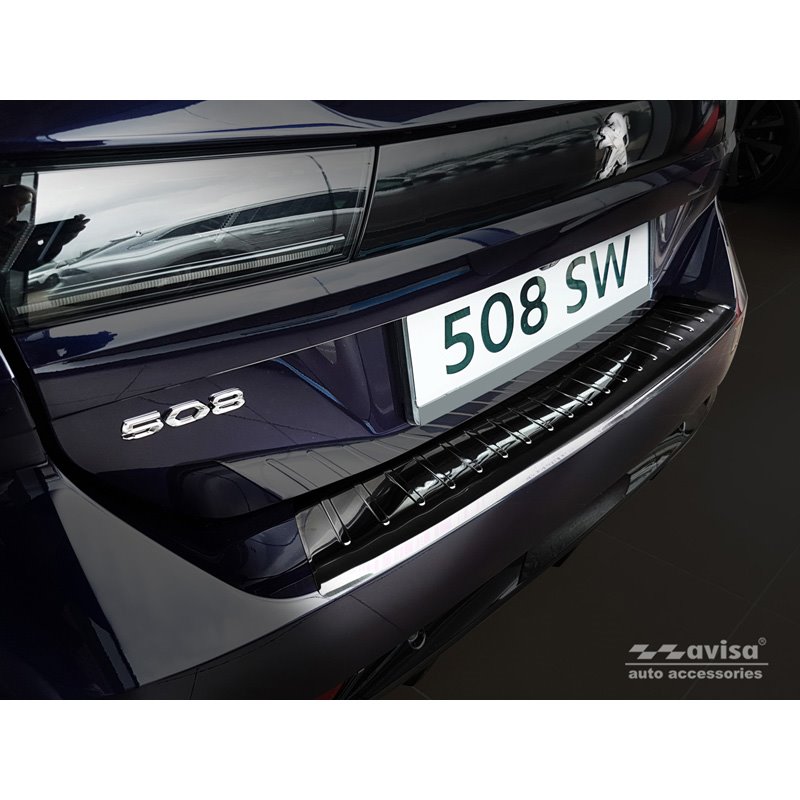 Protection de seuil arrière inox noir sur mesure pour Peugeot 508 II SW 2019- 'Ribs'