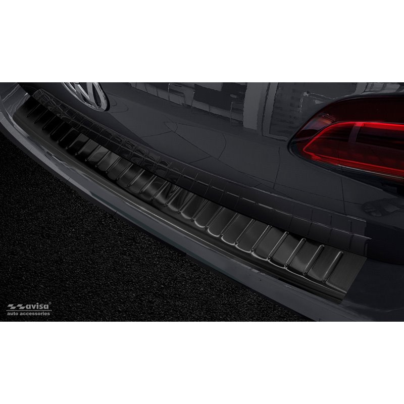 Protection de seuil arrière inox noir sur mesure pour Volkswagen Golf VII Variant 2012-2017 'Ribs'
