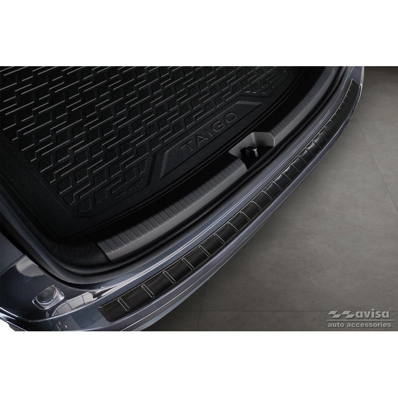 Protection de seuil arrière inox noir sur mesure pour Volkswagen Taigo 2021- 'Ribs'