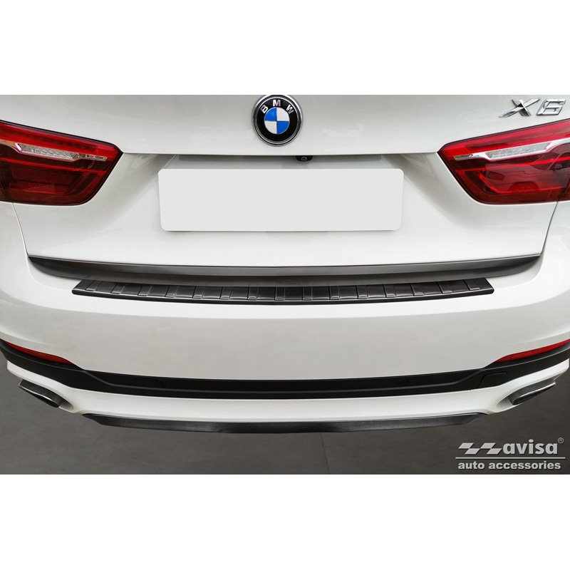 Protection de seuil arrière inox noir sur mesure pour BMW X6 F16 2014-2019 'Ribs'  excl. Paquet-M