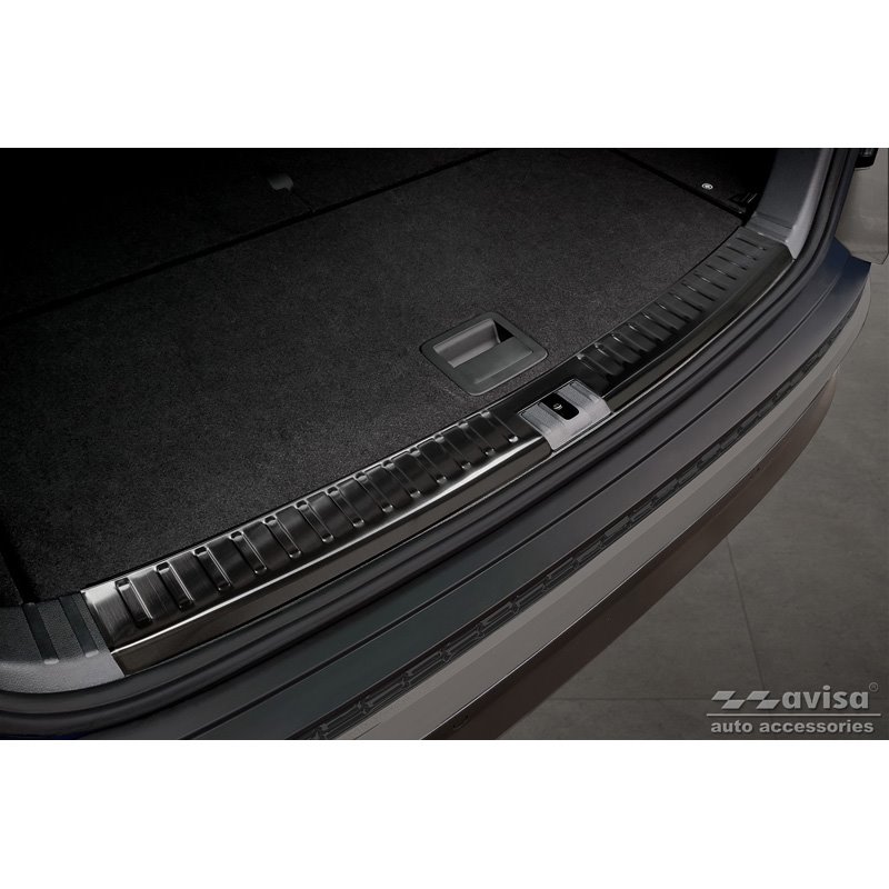 Protection de seuil arrière d'intérieur inox noir sur mesure pour Skoda Kodiaq 2017-2021 & Facelift 2021-2024 'Ribs'