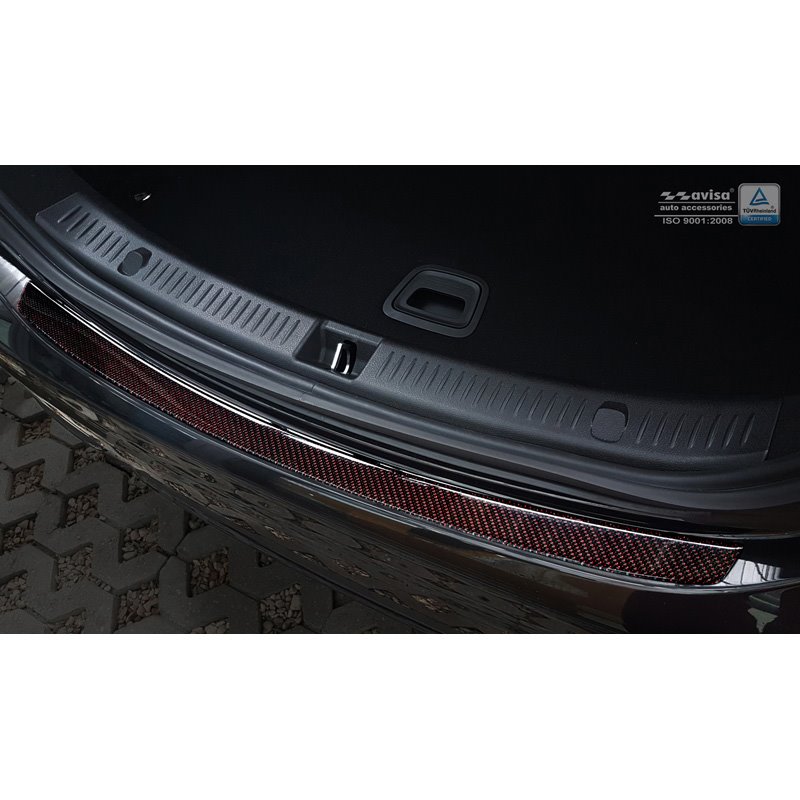 Protection de seuil arrière carboné sur mesure pour Mercedes Classe-E W213 Sedan 2016-2020 & FL 2020-2023 Carboné noir-rouge