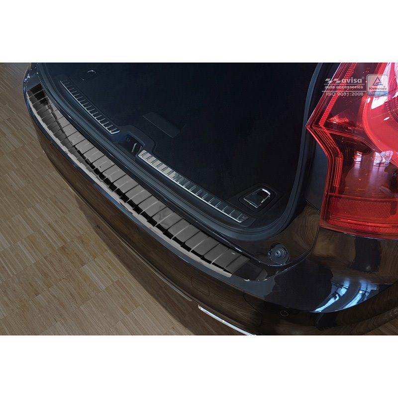 Protection de seuil arrière inox Noir-Chromé sur mesure pour Volvo V90 9/2016- 'Ribs'