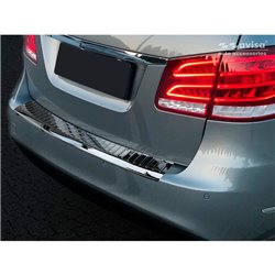 Protection de seuil arrière inox Noir-Chromé sur mesure pour Mercedes Classe-E W212 Kombi 2013-2016 'Ribs'