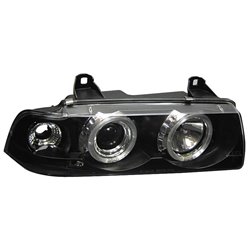 Set de Phares sur mesure pour BMW Série 3 E36 Sedan/Touring - Noir - incl. Clignotants & anneaux Angel-Eyes