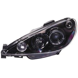 Set de Phares sur mesure pour Peugeot 206 1998-2002 excl. GTi - Noir - incl. anneaux Angel-Eyes