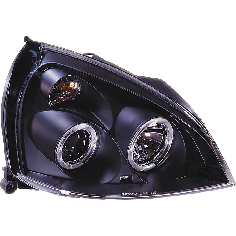 Set de Phares sur mesure pour Renault Clio II Facelift 2001-2005 - Noir - incl. anneaux Angel-Eyes
