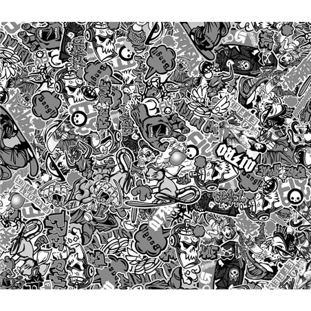 Stickerbomb Film - Graffiti design 1 - noir/blanc - Role 60x200cm - auto-adhésif