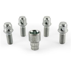 Jeu de antivol de roue H&R R13 M14x1.50x27mm sphérique - 4 boulons antivol de roues avec adaptateur