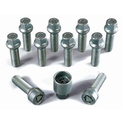 Jeu de Boulons de roue H&R sphérique R14 M14x1.50 - Longueur 37mm - 10 pièces - antivol de roue inclus