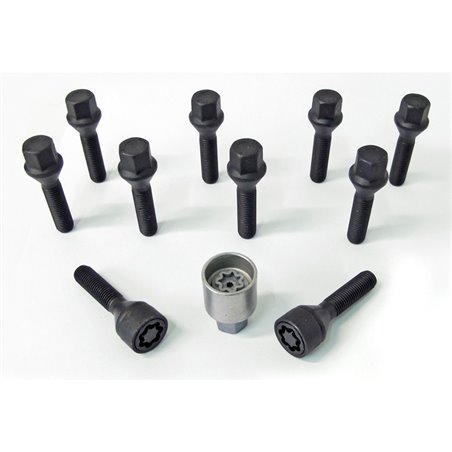 Jeu de Boulons de roue H&R conique M12x1.50 - Longueur 28mm - Noir - 10 pièces - antivol de roue inclus Jeu de Boulons de roue H&R conique M12x1.50 - Longueur 28mm - Noir - 10 pièces - antivol de roue inclus