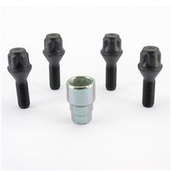 Jeu de antivol de roue H&R M12x1.50x30mm conique Noir - 4 boulons antivol de roues avec adaptateur