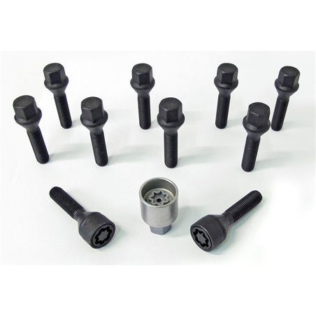 Jeu de Boulons de roue H&R conique M12x1.50 - Longueur 35mm - Noir - 10 pièces - antivol de roue inclus Jeu de Boulons de roue H&R conique M12x1.50 - Longueur 35mm - Noir - 10 pièces - antivol de roue inclus