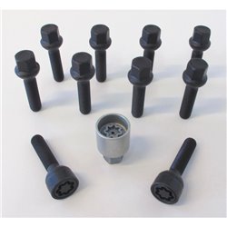 Jeu de Boulons de roue H&R sphérique R12 M12x1.50 - Longueur 35mm - Noir - 10 pièces (p.e. sur mesure pour Mercedes) - antivol d
