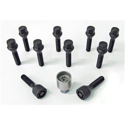 Jeu de Boulons de roue H&R conique M12x1.50 - Longueur 38mm - Noir - 10 pièces - antivol de roue inclus