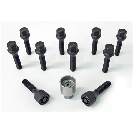 Jeu de Boulons de roue H&R conique M12x1.50 - Longueur 38mm - Noir - 10 pièces - antivol de roue inclus Jeu de Boulons de roue H&R conique M12x1.50 - Longueur 38mm - Noir - 10 pièces - antivol de roue inclus