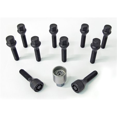 Jeu de Boulons de roue H&R conique M12x1.50 - Longueur 45mm - Noir - 10 pièces - antivol de roue inclus Jeu de Boulons de roue H&R conique M12x1.50 - Longueur 45mm - Noir - 10 pièces - antivol de roue inclus