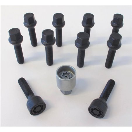 Jeu de Boulons de roue H&R sphérique R12 M12x1.50 - Longueur 45mm - Noir - 10 pièces (p.e. sur mesure pour Mercedes) - antivol d Jeu de Boulons de roue H&R sphérique R12 M12x1.50 - Longueur 45mm - Noir - 10 pièces (p.e. sur mesure pour Mercedes) - antivol d