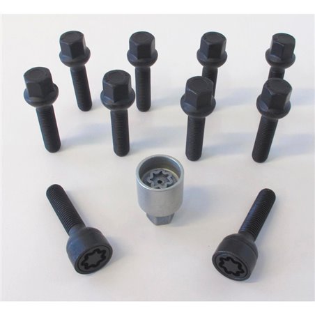 Jeu de Boulons de roue H&R sphérique R12 M12x1.50 - Longueur 47mm - Noir - 10 pièces (p.e. sur mesure pour Mercedes) - antivol d Jeu de Boulons de roue H&R sphérique R12 M12x1.50 - Longueur 47mm - Noir - 10 pièces (p.e. sur mesure pour Mercedes) - antivol d