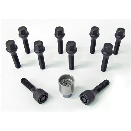 Jeu de Boulons de roue H&R conique M12x1.50 - Longueur 48mm - Noir - 10 pièces - antivol de roue inclus Jeu de Boulons de roue H&R conique M12x1.50 - Longueur 48mm - Noir - 10 pièces - antivol de roue inclus