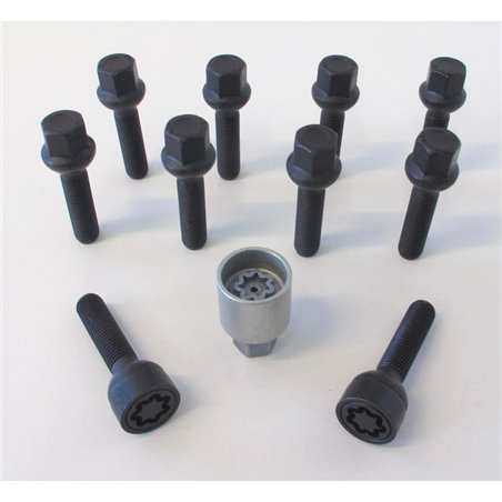 Jeu de Boulons de roue H&R sphérique R12 M12x1.50 - Longueur 50mm - Noir - 10 pièces (p.e. sur mesure pour Mercedes) - antivol d Jeu de Boulons de roue H&R sphérique R12 M12x1.50 - Longueur 50mm - Noir - 10 pièces (p.e. sur mesure pour Mercedes) - antivol d