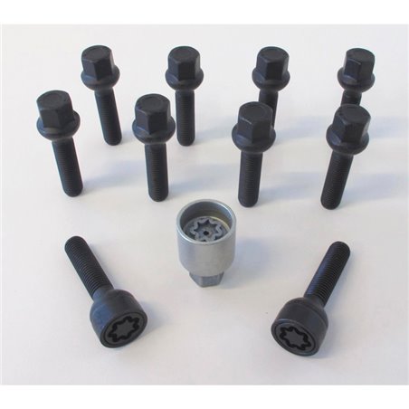 Jeu de Boulons de roue H&R sphérique R12 M12x1.50 - Longueur 55mm - Noir - 10 pièces (p.e. sur mesure pour Mercedes) - antivol d Jeu de Boulons de roue H&R sphérique R12 M12x1.50 - Longueur 55mm - Noir - 10 pièces (p.e. sur mesure pour Mercedes) - antivol d