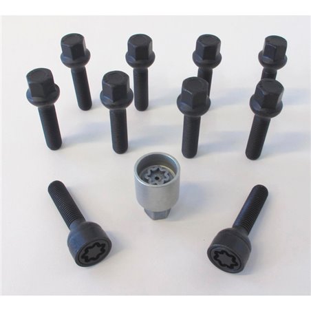 Jeu de Boulons de roue H&R sphérique R12 M12x1.50 - Longueur 60mm - Noir - 10 pièces (p.e. sur mesure pour Mercedes) - antivol d Jeu de Boulons de roue H&R sphérique R12 M12x1.50 - Longueur 60mm - Noir - 10 pièces (p.e. sur mesure pour Mercedes) - antivol d