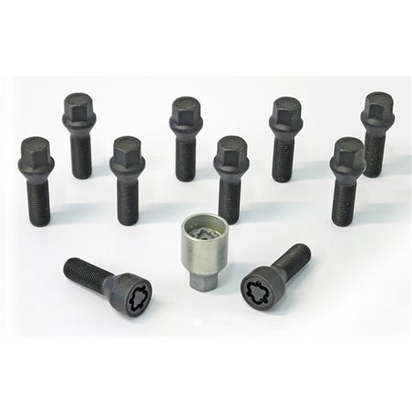 Jeu de Boulons de roue H&R conique M14x1.25 - Longueur 31mm - Noir - 10 pièces - antivol de roue inclus Jeu de Boulons de roue H&R conique M14x1.25 - Longueur 31mm - Noir - 10 pièces - antivol de roue inclus