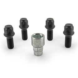 Jeu de antivol de roue H&R R13 M14x1.50x27mm sphérique Noir - 4 boulons antivol de roues avec adaptateur