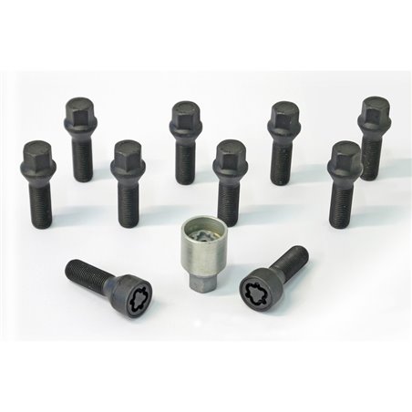 Jeu de Boulons de roue H&R conique M14x1.50 - Longueur 30mm - Noir - 10 pièces - antivol de roue inclus Jeu de Boulons de roue H&R conique M14x1.50 - Longueur 30mm - Noir - 10 pièces - antivol de roue inclus