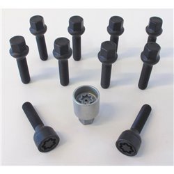 Jeu de Boulons de roue H&R sphérique R13 M14x1.50 - Longueur 33mm - Noir - 10 pièces (sur mesure pour p.e. VAG) - antivol de rou