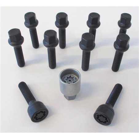 Jeu de Boulons de roue H&R sphérique R13 M14x1.50 - Longueur 38mm - Noir - 10 pièces (sur mesure pour p.e. VAG) - antivol de rou Jeu de Boulons de roue H&R sphérique R13 M14x1.50 - Longueur 38mm - Noir - 10 pièces (sur mesure pour p.e. VAG) - antivol de rou