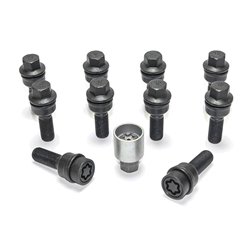 Jeu de Boulons de roue H&R sphérique avec cône mobile R14 M14x1.50 - Longueur 38mm - Noir - 10 pièces (p.e. sur mesure pour Audi