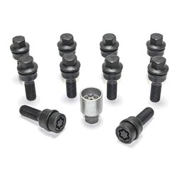 Jeu de Boulons de roue H&R sphérique avec cône mobile R14 M14x1.50 - Longueur 41mm - Noir - 10 pièces (p.e. sur mesure pour Audi