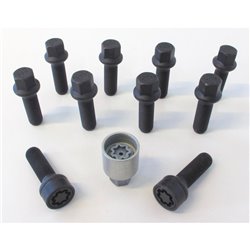 Jeu de Boulons de roue H&R sphérique R14 M14x1.50 - Longueur 43mm - Noir - 10 pièces - antivol de roue inclus