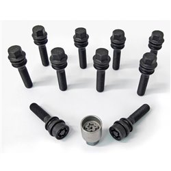 Jeu de Boulons de roue H&R sphérique avec col mobile R14 M14x1.50 - Longueur 51mm - Noir - 10 pièces - antivol de roue inclus