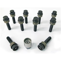 Jeu de Boulons de roue H&R sphérique avec col mobile R14 M14x1.50 - Longueur 57mm - Noir - 10 pièces (p.e. sur mesure pour Porsc