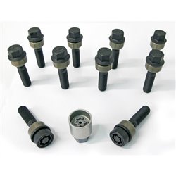 Jeu de Boulons de roue H&R sphérique avec col mobile R14 M14x1.50 - Longueur 60mm - Noir - 10 pièces (p.e. sur mesure pour Porsc