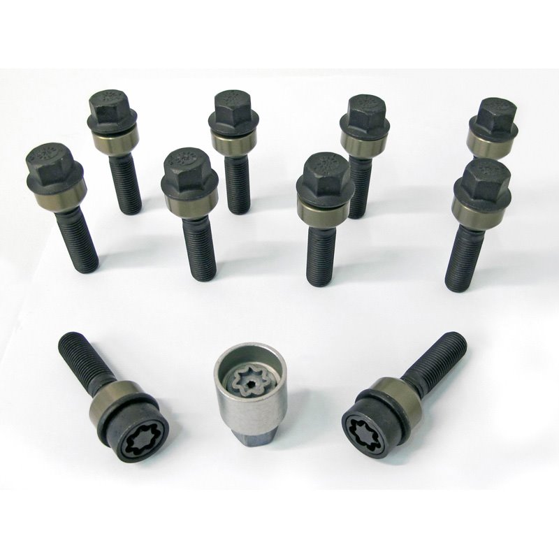 Jeu de Boulons de roue H&R sphérique avec col mobile R14 M14x1.50 - Longueur 66mm - Noir - 10 pièces (p.e. sur mesure pour Porsc