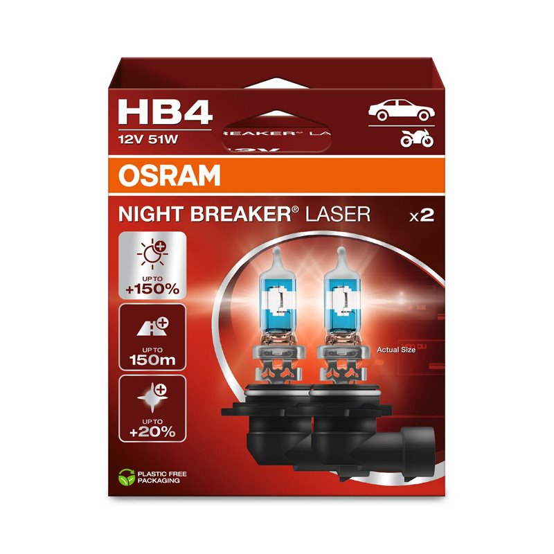 Osram Night Breaker Laser Ampoules Halogène - HB4 (9006) - 12V/51W - set à 2 pièces
