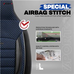 Housse de sièges 'CityBug' universel en textile 'Sport Plus' Noir/Bleu - 9-pièces - adapté aux Side-Airbags