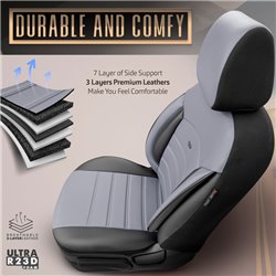 Housse de sièges universel en plein cuir 'Inspire' Noir/Gris - 11-pièces - adapté aux Side-Airbags
