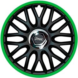 Jeu d'enjoliveurs J-Tec Orden R 16-inch noir/vert + anneau chromé