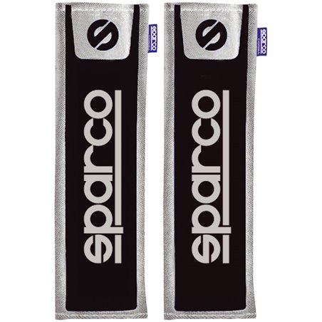 Sparco Protège Ceinture de Sécurité - Noir/Gris + Logo - 2 pièces