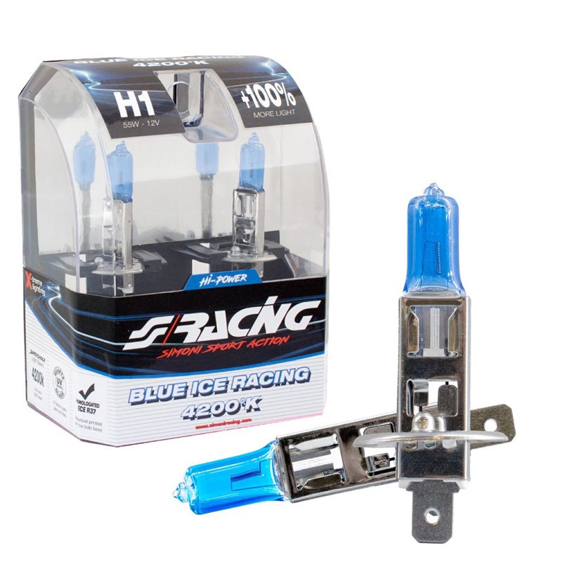 Simoni Racing Ampoules Halogène 'Blue Ice Racing' H1 (4200K) 12V/55W, set de 2 pièces ECE-R37